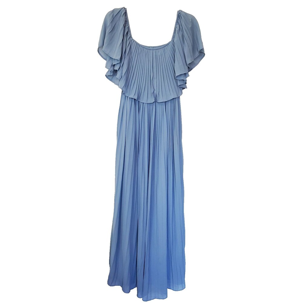 Soieblu Pleated Dress Off Shoulder Elastic Sky Blue‎ Long Womens Sz Small